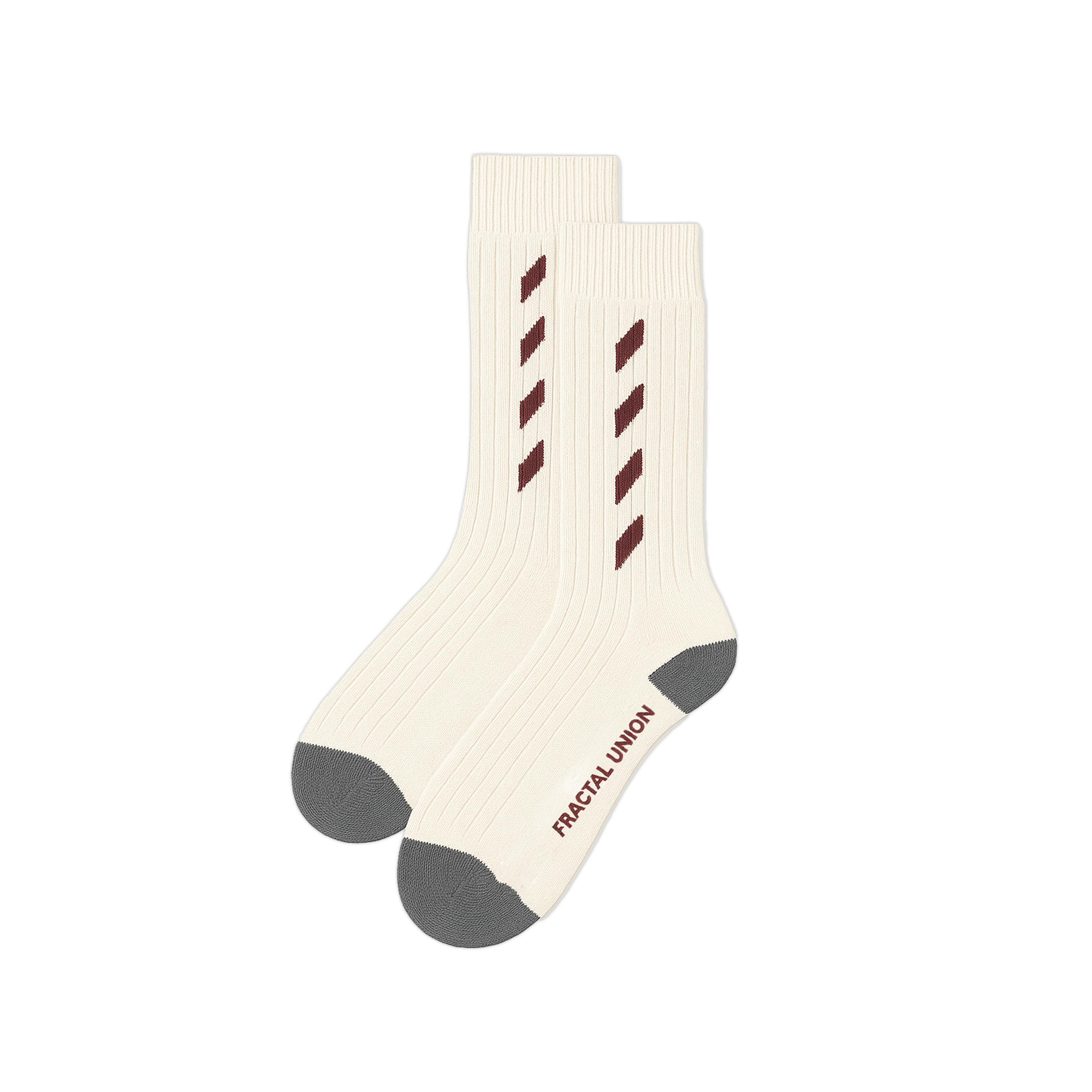 FRACTAL UNION STRIPE SOCKS – IVORY & BORDEAUX