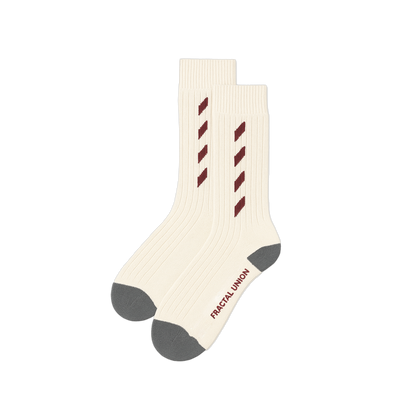 FRACTAL UNION STRIPE SOCKS – IVORY & BORDEAUX